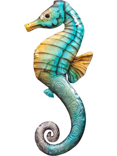 Capiz & Metal Seahorse Wall Art Left Blue/Tan 15.5x7.5x0.5"