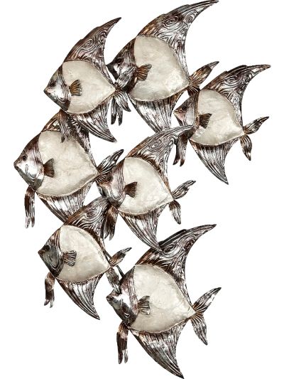 Capiz & Metal School of Angelfish Wall Art White/Dark Grey 24x15x2"