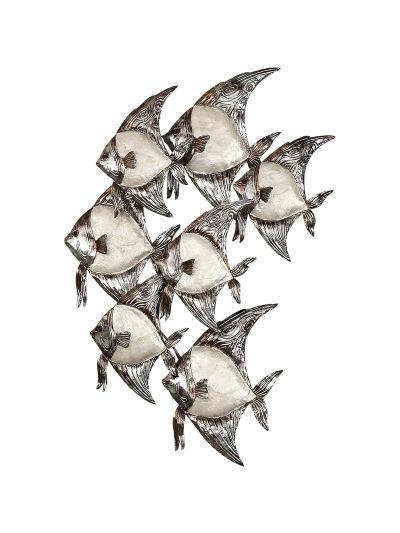 Capiz & Metal School of Angelfish Wall Art White/Dark Grey 24x15x2"