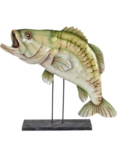 Capiz & Metal Bass Fish on Stand Green/Beige 16.5x14.25x4.5"