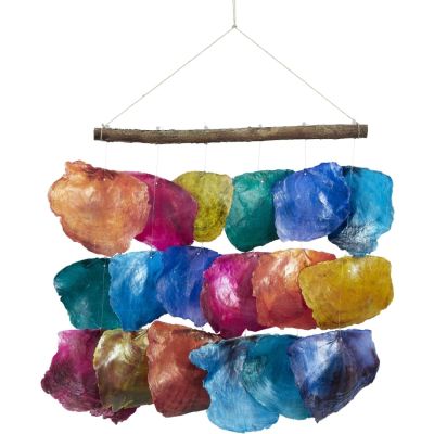 Colorful Natural Placuna Wind Chime appx. 14x14"
