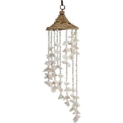 White Seashell Wind Chime with Rattan Hat 6x24"