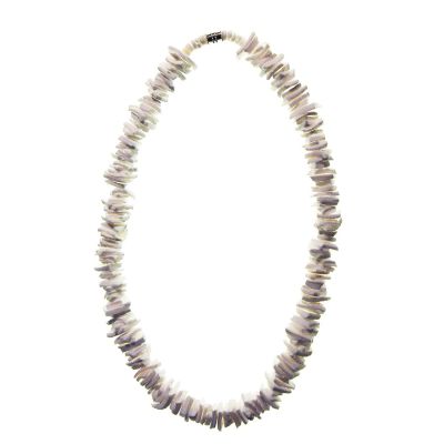 2 White Chip with Metal Clasp Necklaces 16" (Set of 2)