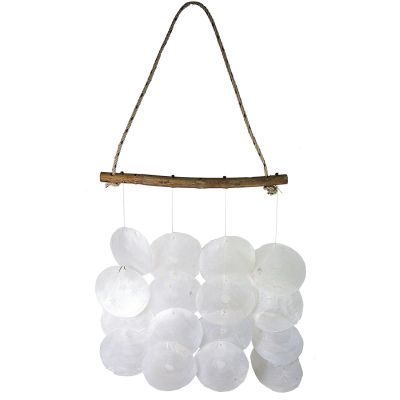 Natural Placuna Wind Chime on Bamboo 10x12"