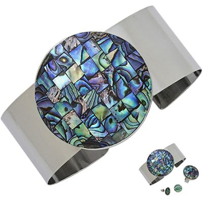 Paua Stainless Cuff Bracelet & Earrings Set