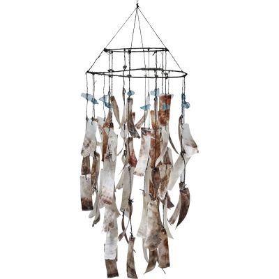 Sea Glass & Placuna Strips Chandelier 35x11"