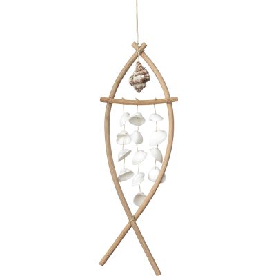 2 White Ark in Natural Rattan Fish Wall Hangers 16" (Set of 2)