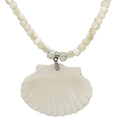 Scallop & White Troca Adjustable Necklace & Earrings Set 17-19"