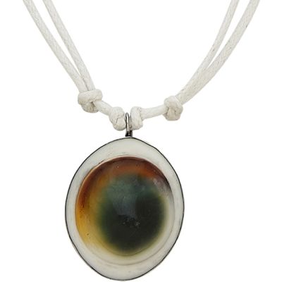 Oval Cat's Eye on White Adjustable Necklace & Earrings Set 14-26"