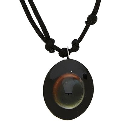 Oval Cat's Eye on Black Adjustable Necklace & Earrings Set 14-26"