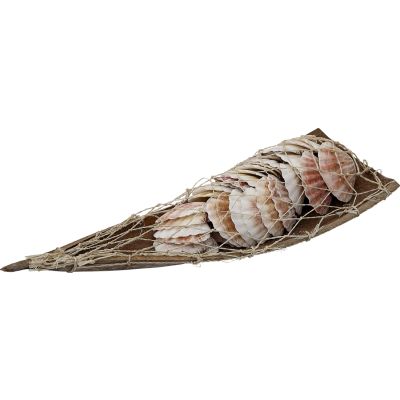 2 Pecten Shells in Wood Boat with Abaca Net (Set of 2)