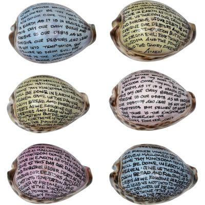 2 Cowrie Painted with "Lord's Prayer" (Set of 2)
