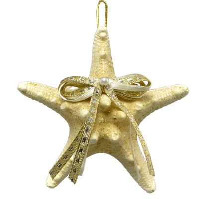 2 White Knobby Starfish Christmas Holidays Ornaments 3-4" (Set of 2)
