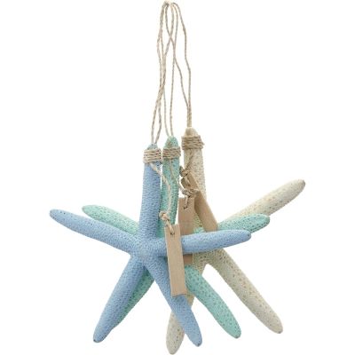 Six Blue Green White Starfish Ornaments 4-5" (Set of 6)