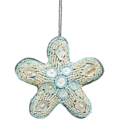 Starfish Mother of Pearl (MOP) and Beaded Ornament 4" Blue/Cream