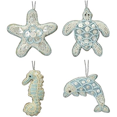 Assorted Blue Mother of Pearl (MOP) Beaded Ornaments (Set of 4)