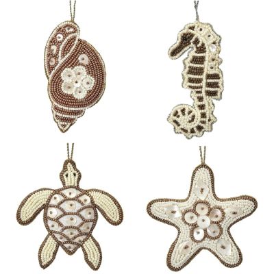 Assorted Gold Mother of Pearl (MOP) Beaded Ornaments (Set of 4)