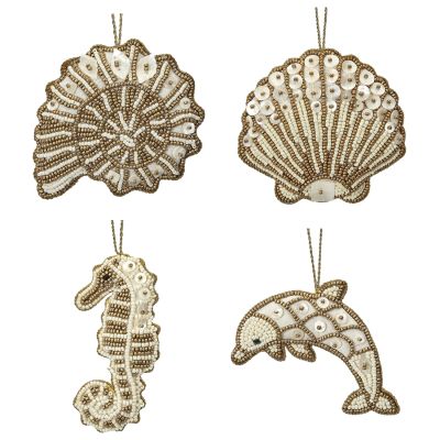 Assorted Bronze Mother of Pearl (MOP) Beaded Ornaments (Set of 4)