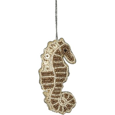 Seahorse Mother of Pearl (MOP) & Beads Ornament Gold