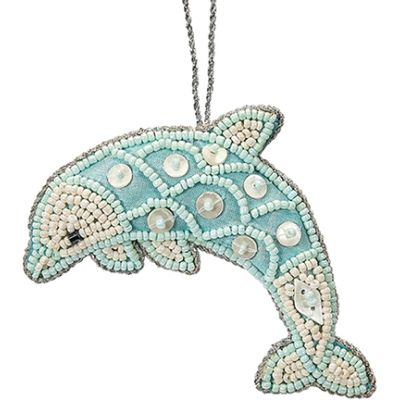 Dolphin Mother of Pearl (MOP) & Beads Ornament Blue