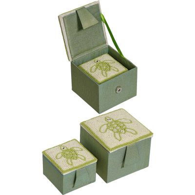 Turtle Mother of Pearl (MOP) and Beads Square Nested Boxes 4" & 3" Green