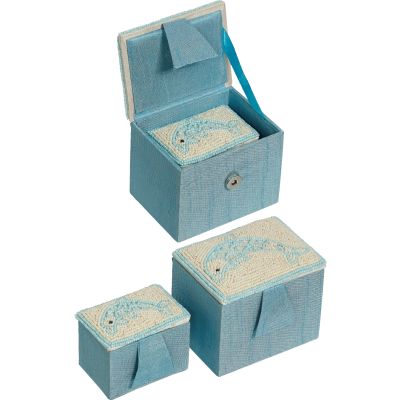 Dolphin Mother of Pearl (MOP) and Beads Rectangular Nested Boxes 4" & 3" Blue
