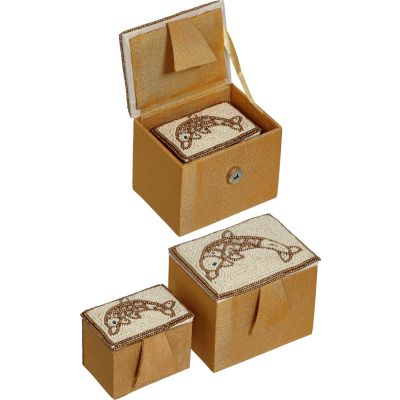 Dolphin Mother of Pearl (MOP) and Beads Rectangular Nested Boxes 4" & 3" Gold