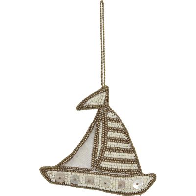 Sailboat Mother of Pearl (MOP) & Beaded Ornament Gold