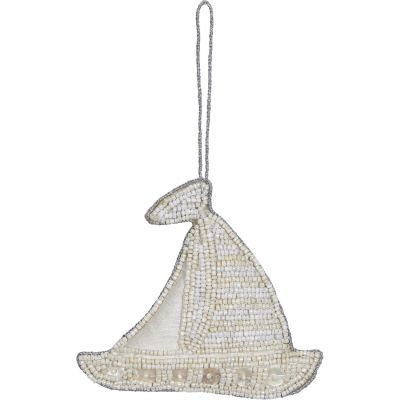 Sailboat Mother of Pearl (MOP) & Beaded Ornament White