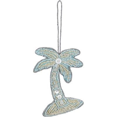 Palm Tree Mother of Pearl (MOP) & Beaded Ornament Blue