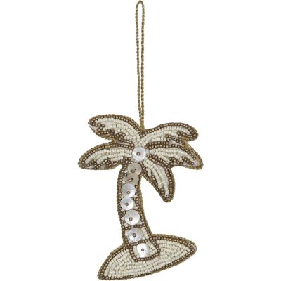 Palm Tree Mother of Pearl (MOP) & Beaded Ornament Gold