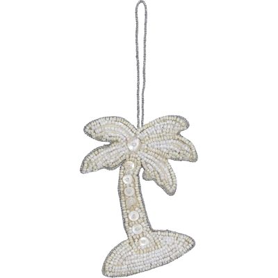 3 Palm Tree White MOP & Beaded Ornaments (Set of 3)