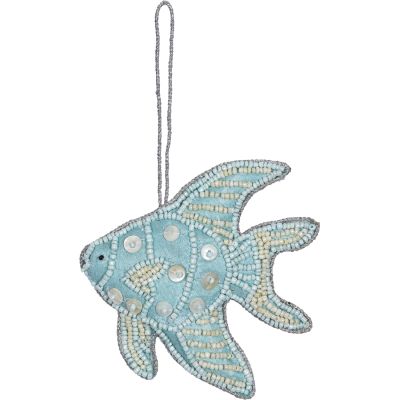 3 Tropical Fish Blue MOP & Beaded Ornaments (Set of 3)