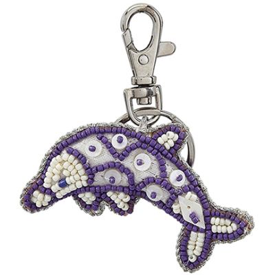 Dolphin Mother of Pearl (MOP) & Beads Clip & Key Ring 3" Purple