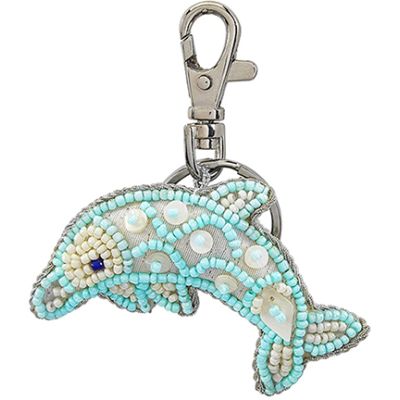 Dolphin Mother of Pearl & Beads Dolphin Clip & Key Ring 3" Blue