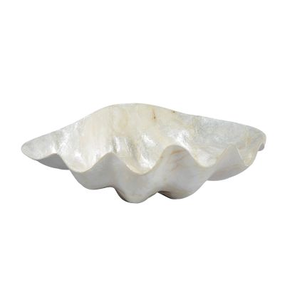 Clam Shaped Ivory Capiz Bowl 11x7x4"