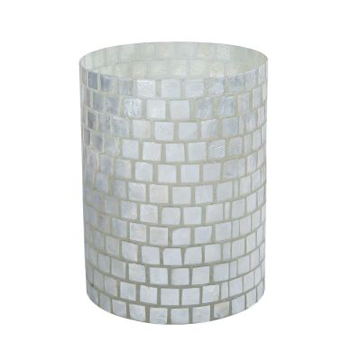 Natural Tiled All Capiz Round Waste Basket 8x11"