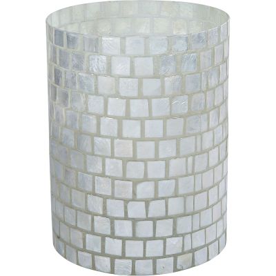 Natural Tiled All Capiz Round Waste Basket 8x11"