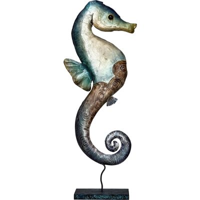 Capiz & Metal Seahorse Statue Green/Brown 18x5x4"