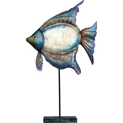 Capiz & Metal Angelfish  Stand Beige/Blue 14.5x12x2"