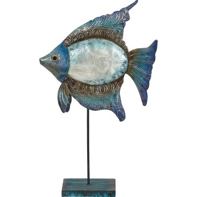 Capiz & Metal Angelfish Stand Beige/Blue 14.5x12x2"