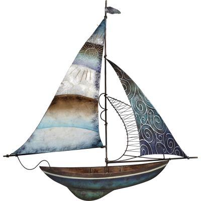Capiz & Metal Sailboat Wall Art Blue/White 21x21x5"