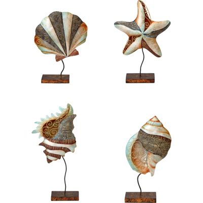 Four Capiz Shells & Starfish on Stands (Set of 4)