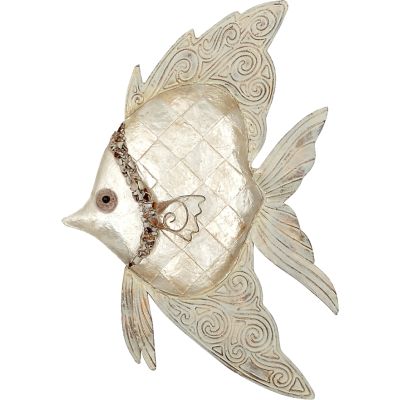 Capiz & Metal Angelfish Wall Art Ivory/Beige 12x8x1"