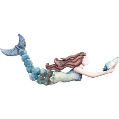 Capiz & Metal Swimming Mermaid Wall Art Blue/Beige 31x13x1"