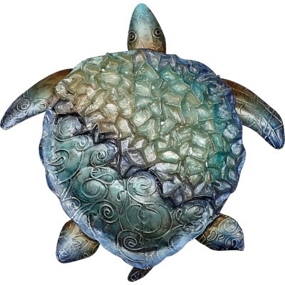Capiz & Metal Ruffled Turtle Wall Art Blue/Green 12x12x3"