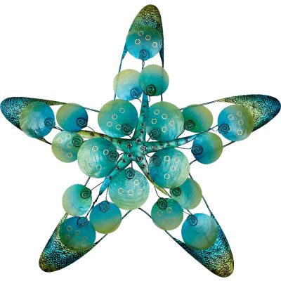 Capiz & Metal Starfish in Discs Wall Art Blue/Green 19x19x2"