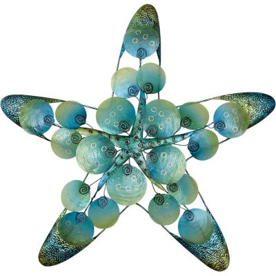 Capiz & Metal Starfish in Discs Wall Art Blue/Green 19x19x2"