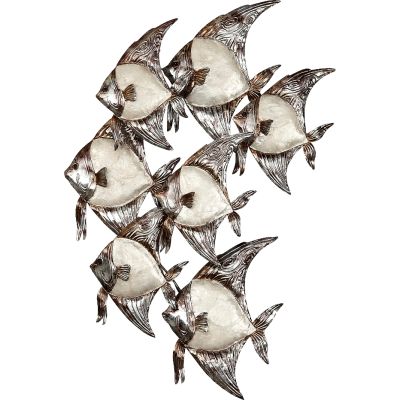 Capiz & Metal School of Angelfish Wall Art White/Dark Grey 24x15x2"