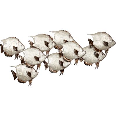 Capiz & Metal School of Dory Fish Wall Art White/Dark Grey 15x31x2"